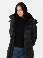 Lovedrobe Black Belted Puffer Coat With Removable Faux Fur Hood