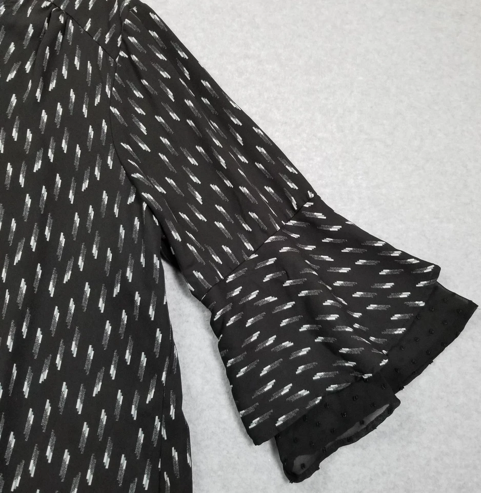 Top Van Heusen para mujer extra grande XL negro gris blanco tablero manga campana 3/4 cuello en V Foto 3 de 4