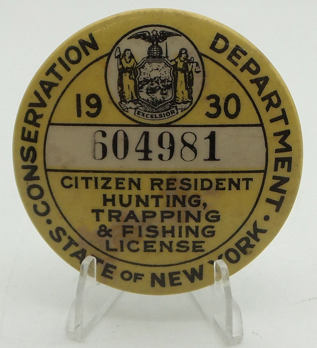 Ancien bouton pinback 1927 Minnesota permis de pêche non résident