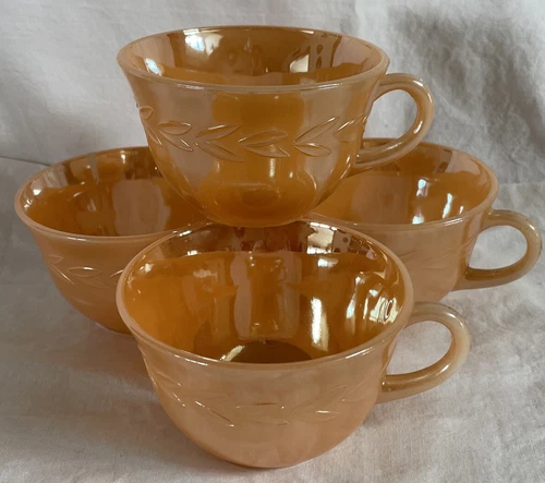 4 Vintage Peach Luster Fire King C Handle Coffee Mug Tea Cup