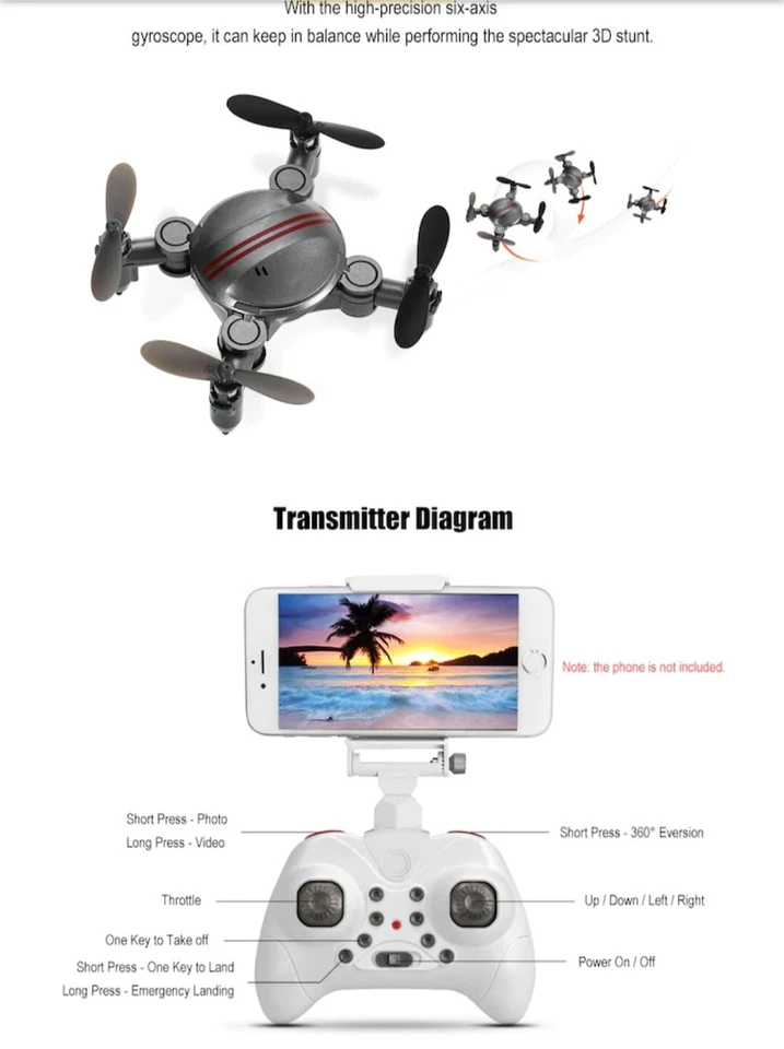 Drone Z201YS Mini Drone RC Plegable de 2,4GHz 4CH cámara en directo - Imagen 3 de 4