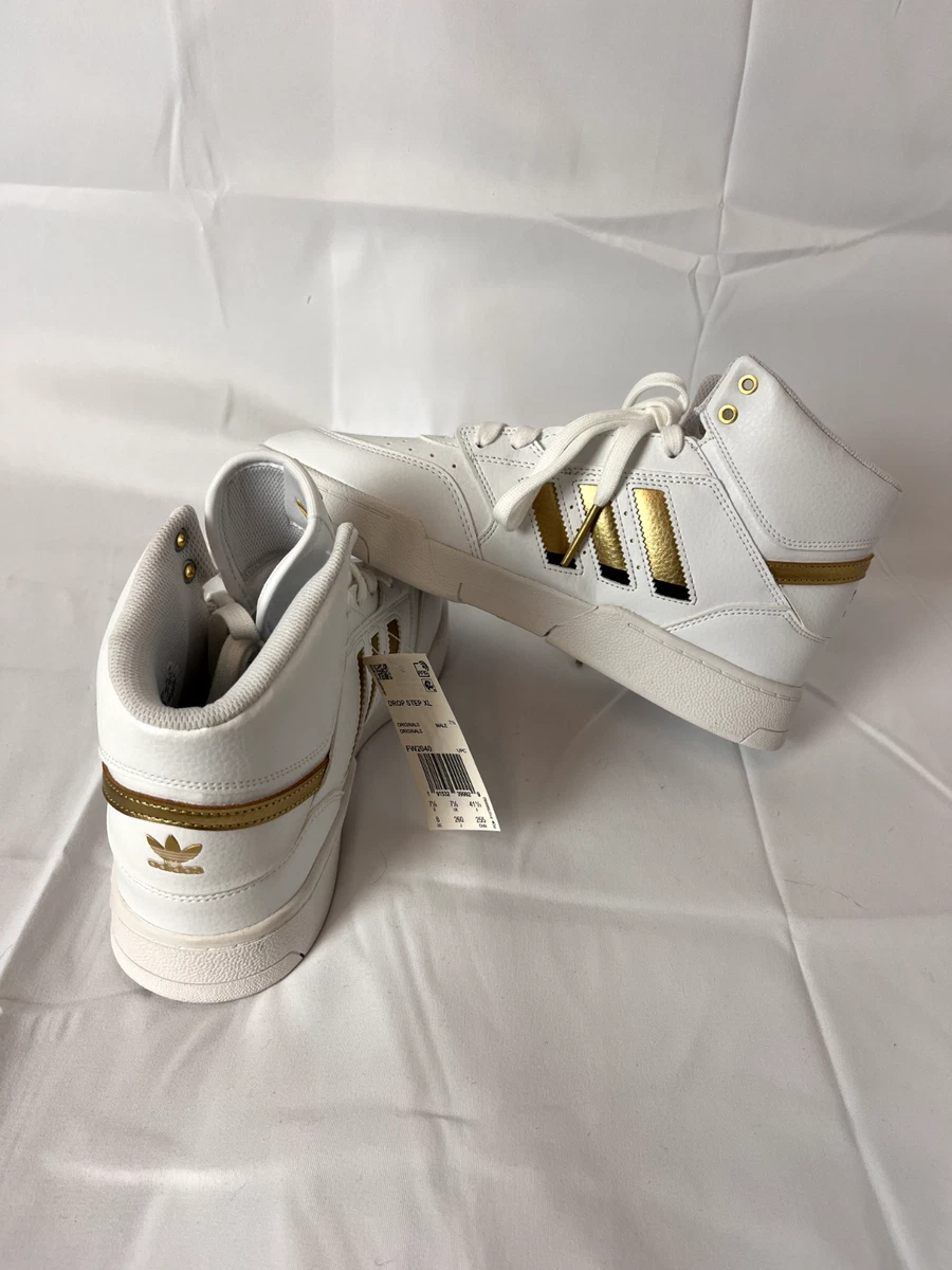 New men s 8 Adidas Originals Drop Step XL High top white gold sneaker FW2040