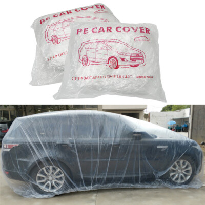 1-50PACK Clear Plastic Temporary Universal Disposable Car Cover Rain Dust Garage