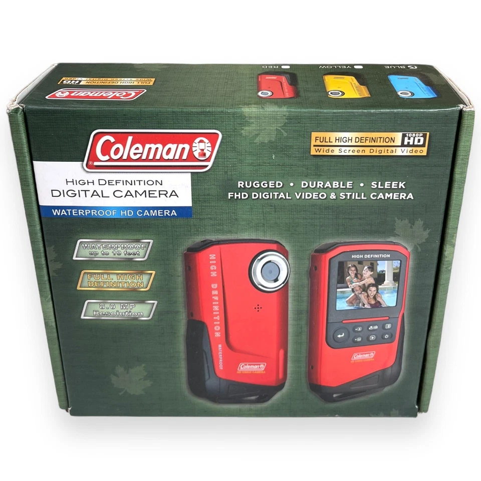 Cámara digital Coleman 1080P HD pantalla ancha impermeable resolución 8,0p MP azul Foto 2 de 4