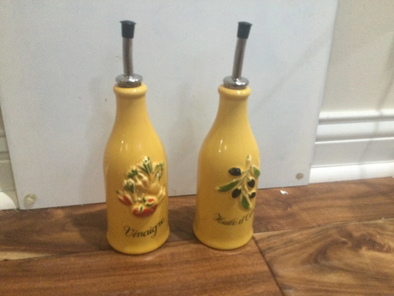 Revol La Provence Set of 2 Yellow Oil & Vinegar Bottles w/ Drizzle Spouts France