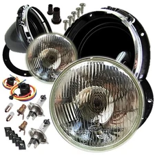 I Classic Car 7" Bright Halogen Conversion Headlight Lamp Kit & Mounting Bowls