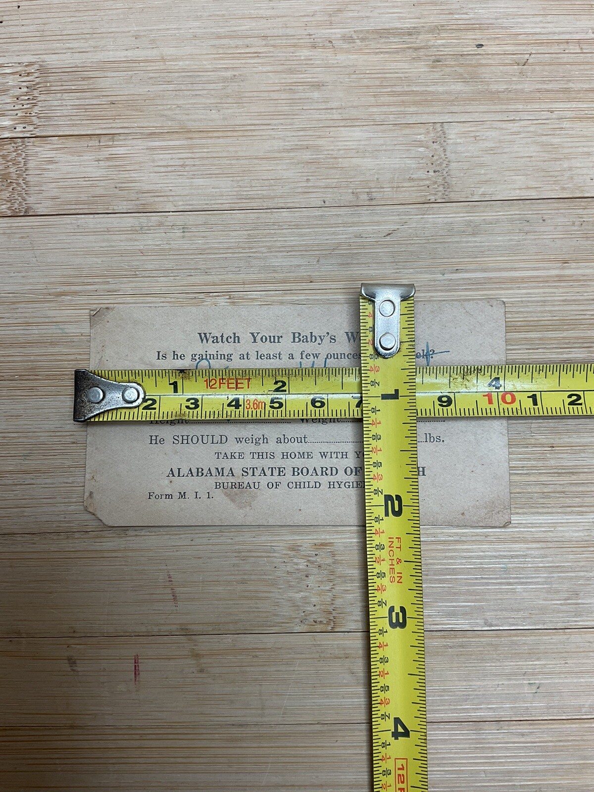  Vintage ALABAMA STATE BOARD OF HEALTH Baby Height Weight Card Wright S985