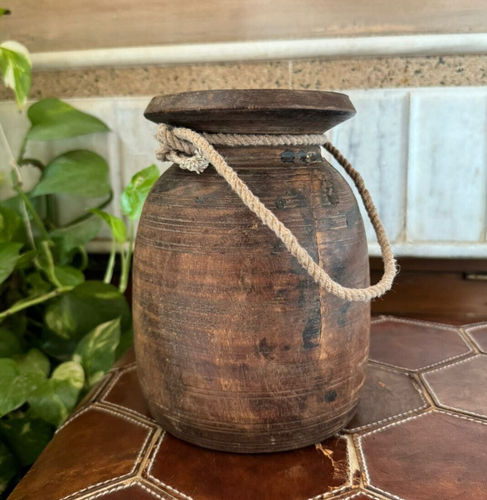 Antique Wooden Himalayan Water Storage Matka Pot With Rope Original ...