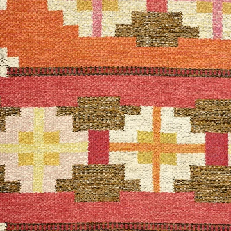 Alfombra roja tejida a mano sueca escandinava de tejido plano alfombra para sala de estar alfombra 8x10 Foto 3 de 3