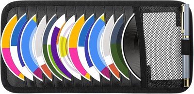 Car CD Visor Organier with 12 DVD Sleeves, Mesh Pocket, Pen Hold Color: Black