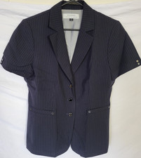 Tahari Arthur S. Levine Women's Navy Pinstripe Blazer Size 10 Notch Lapel Lined