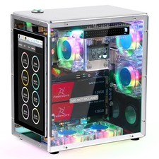 Raspberry Pi 5 NAS Case Kit with Quad M.2 NVMe Slots, 5 ARGB Fans, Touchscreen