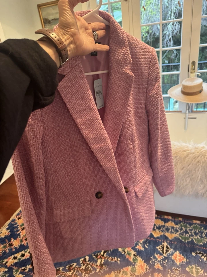 Blazer Anne Taylor Doble Pecho Rosa Tweed en 6P... Botón Único Foto 4 de 4