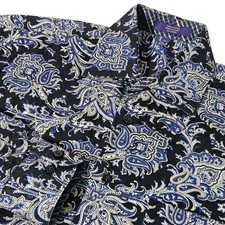 Alan Flusser Men's M Button Up Shirt Paisley Purple Black Long Sleeve