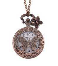 Strada Japanese Movement Butterfly Pocket Watch W/ Charm  36  Chain Red Bronze