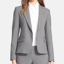 Theory Gabe Single Button Blazer Light Grey Wool Blend Tailored Career Jacket 10