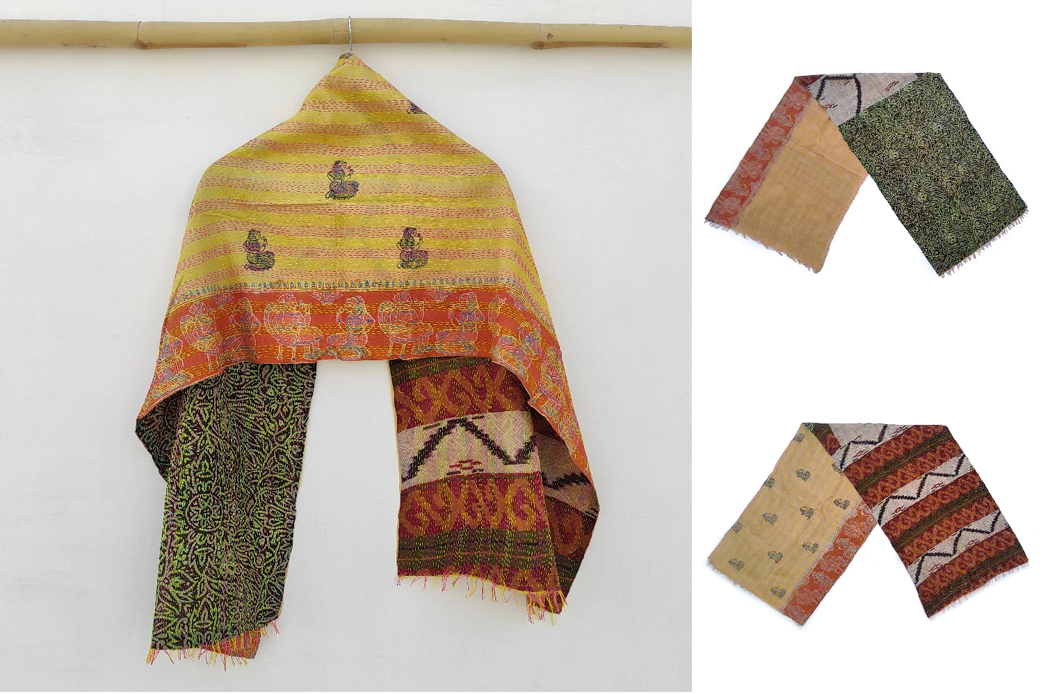 Silk Kantha Scarf Head Wrap Stole Dupatta Hand Quilted Women Bandanas headband