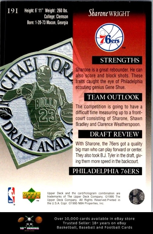 1994-95 Upper Deck BASKETBALL #191 Sharone Wright - Image 2 of 2