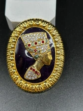 VINTAGE EDGAR BEREBI NEFERTITI OVAL BROOCH LIMITED EDITION SIGNED RHINESTONES
