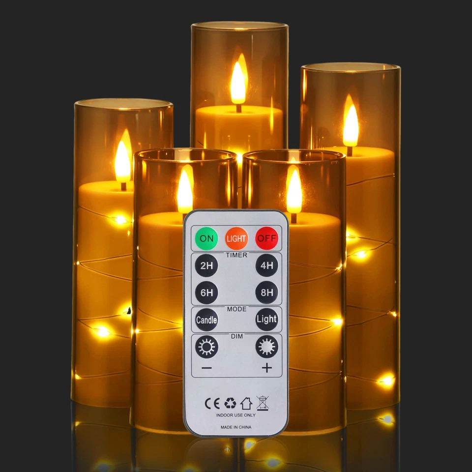 5x LED Kerzen lichter mit Timer Fernbedienung Kupfer Fadenlampe Teelichter NEW - Bild 4 von 4