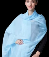 100% Silk Scarf Women neckerchief Shawl Wrap solid color light blue MY115-13