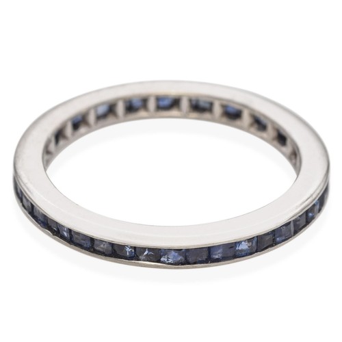 Vintage 14k White Gold Channel Set Sapphire Eternity Band - Picture 4 of 6