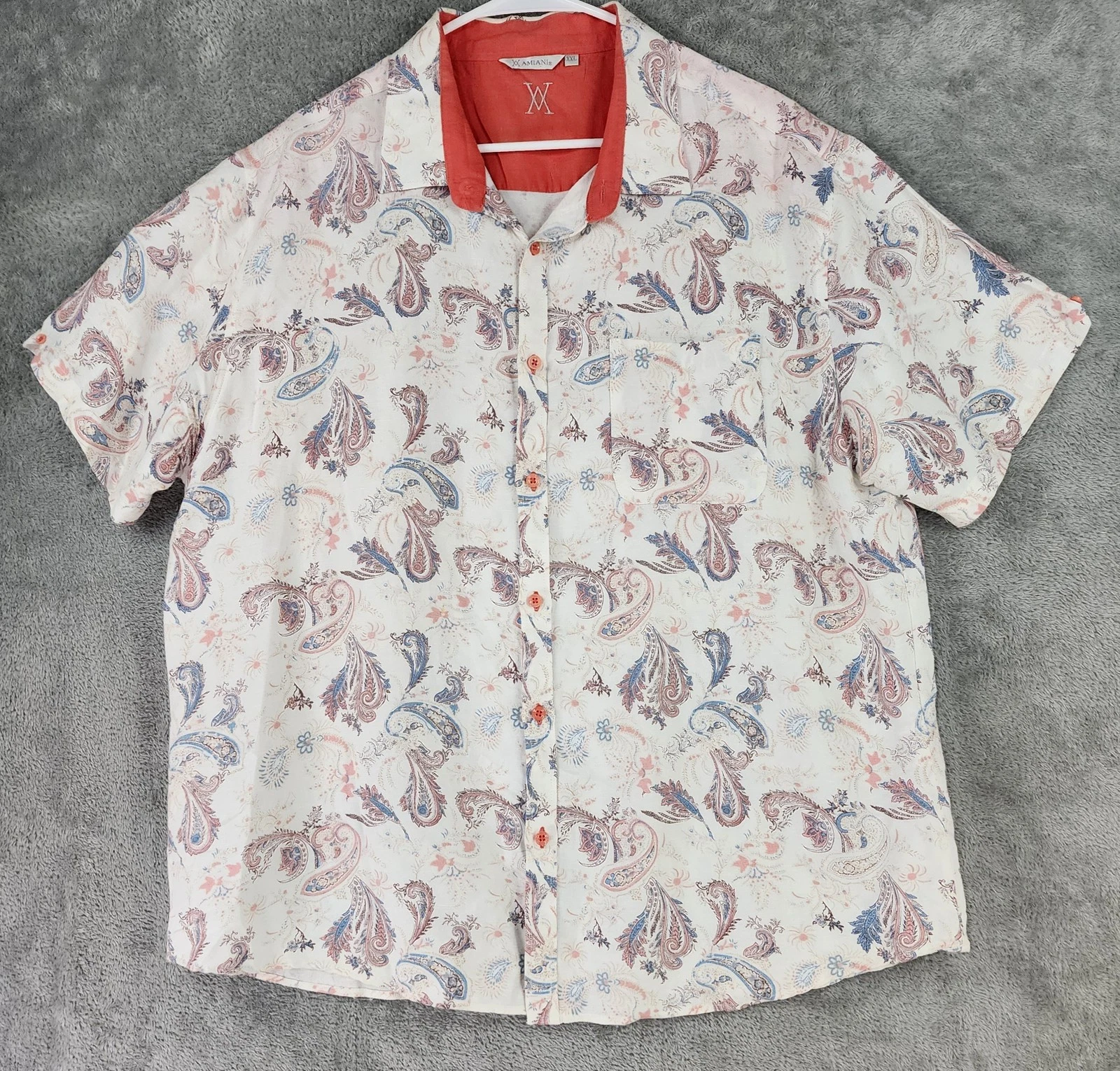 Wamiani Shirt Mens 2XL Paisley Linen Blend Short Sleeve Button Up Casual Summer