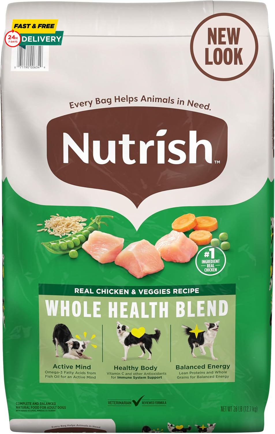 Nutrish Real Chicken & Veggies Recipe Whole Health Blend Dry Dog Food, 28 Lb. Ba