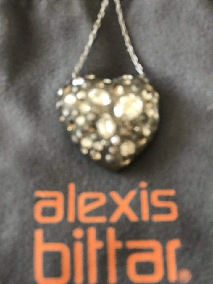 Alexis Bittar Grey Heart Pendent With Clear Stones 16 Inch Chain With 2 Inch Ext - Image 4 of 4