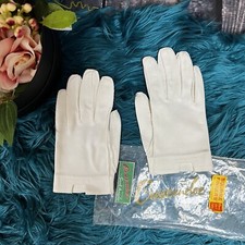 Vintage Crescendoe Leather Tailored White Women's Gloves square fingers