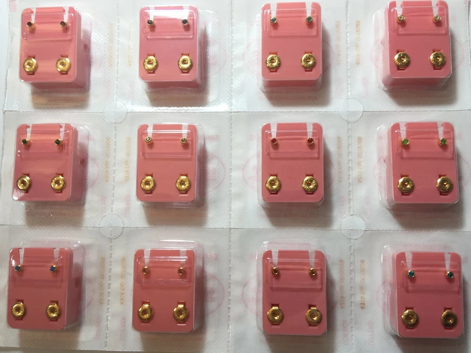 Studex Ear Piercing Earrings 12 Pair 3mm Gold Plated Birthstone M213Y