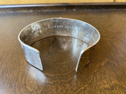 Multi Stone Lapis Cuff Bracelet ~ Inscribed inside ~ Silvertone Cuff - Picture 4 of 9