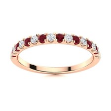 Half Eternity Band Ring 2MM Round Ruby 925 Sterling Silver Rose Plated Ring