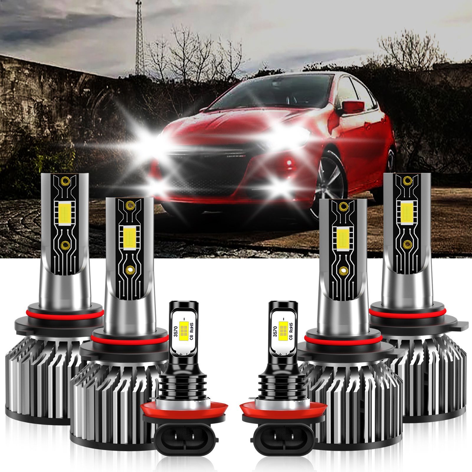 For Dodge Dart 2016-2016 6x Combo 9005+9005+H11 LED Headlight Bulbs Fog light