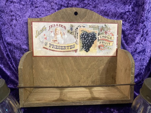 Vintage Style Jam Advertising storage shelf w/ 3 jam jars - Picture 3 of 7