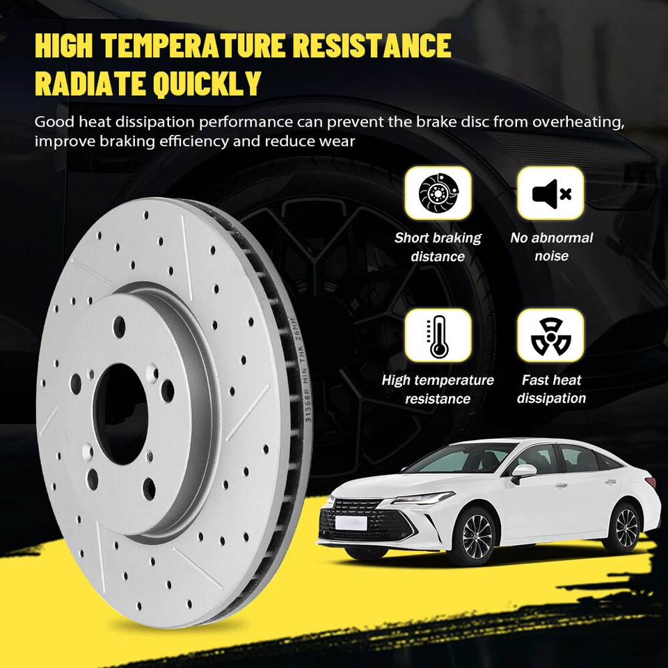 Front Rear Drilled Disc Brake Rotors for Toyota RAV4 Camry Avalon Lexus ES350 - Image 3 of 4