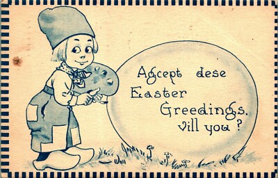 Dutch Blue Boy Comic Accept Dese Easter Greetings Vill You DB Postcard M21