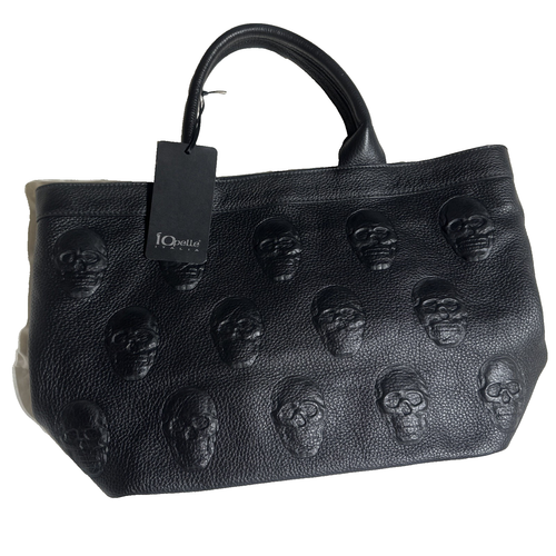 iopelle Italia Skull Leather Shoulder/HandBag made In Italy{Color:Black}