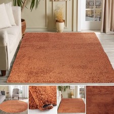 Modern Terracotta Burnt Orange Small - Large Living Room Area Plain Shaggy Rug
