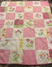 Girls Pink and White Quilt/Blanket with Flowers