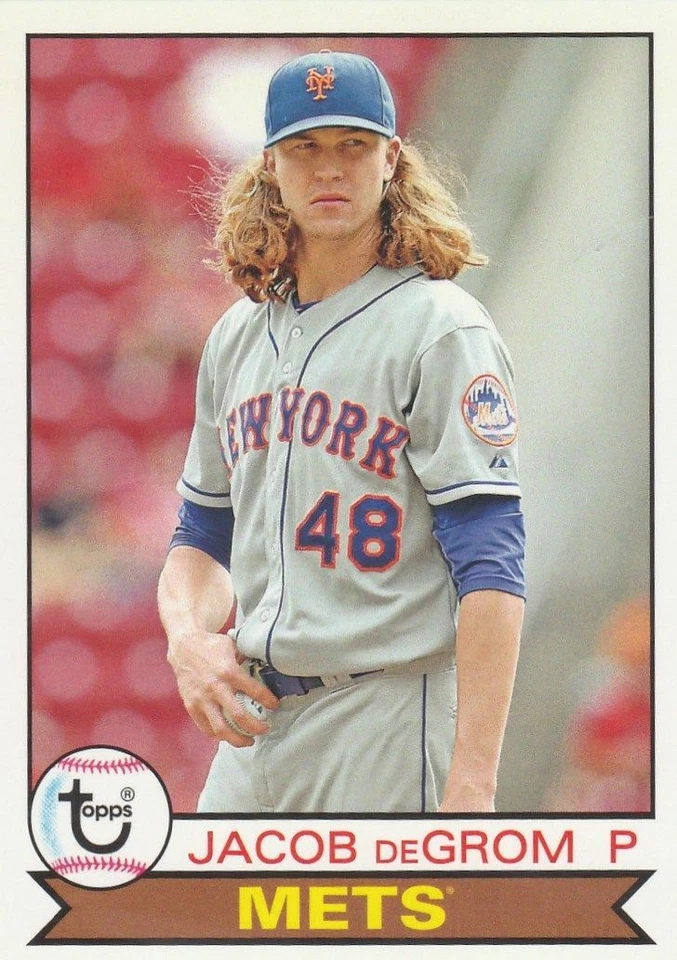 #164 Jacob deGrom Mets 2016 Topps Archives 1979 GOLD version 5x7 #/10 made - Image 2 of 2