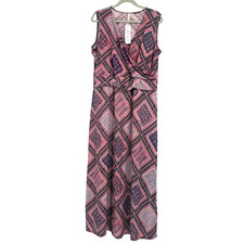 NEW Ny Collection Boho Maxi Dress Pink Black Patchwork Sleeveless Surplice Sz 1X