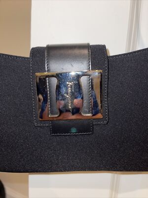 Vintage Salvatore Ferragamo Hand Bag Black Nylon AU-21 1923 Mint