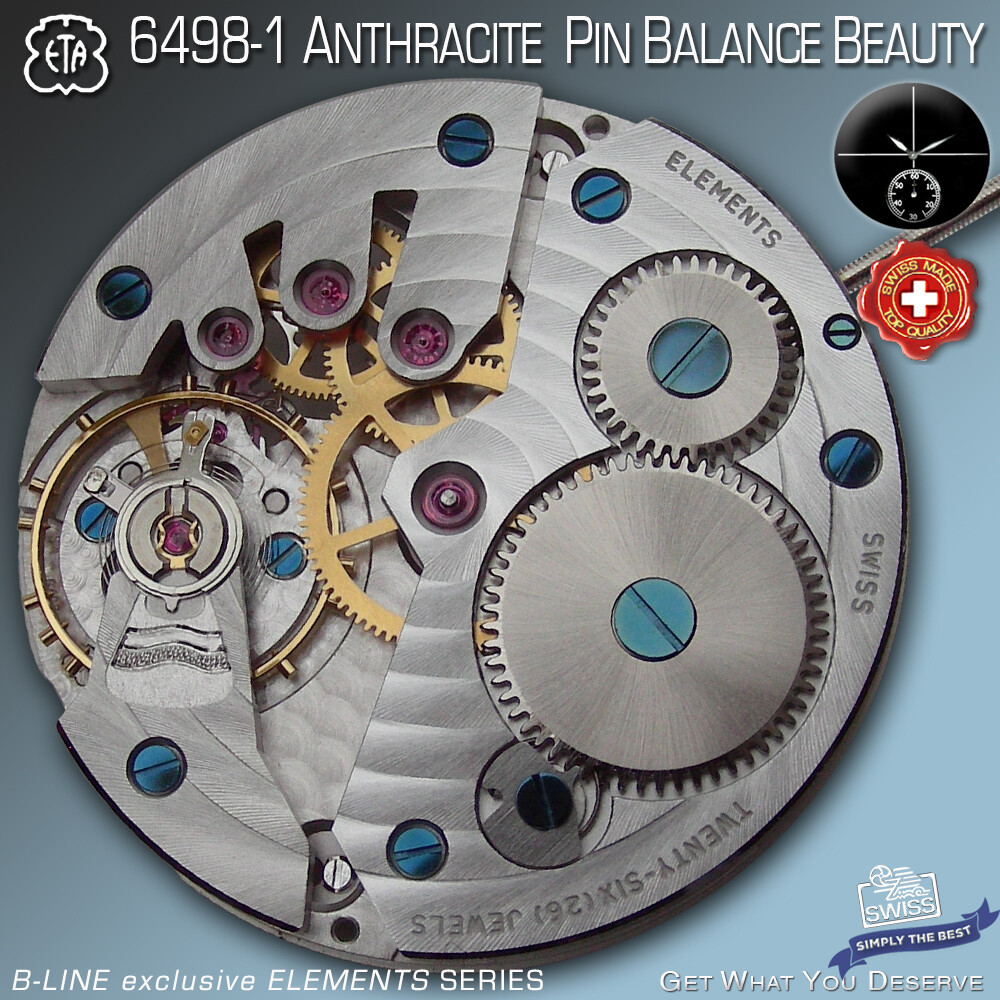 MOVEMENT ETA 6498-1, HIGHEND ANTHRACITE ELABORE, PIN BALANCE ¾