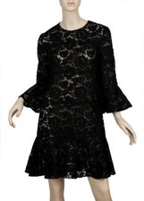 NEW VALENTINO BLACK GUIPURE LACE COTTON SILK FLOUNCE COCKTAIL EVE DRESS 46/12