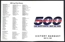 1982 Indy 500 Indianapolis Motor Speedway - Victory Banquet Program Cover Only 