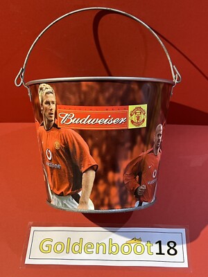VINTAGE BUDWEISER MANCHESTER UNITED EISKÜBEL VERZINKTES METALL DAVID BECKHAM