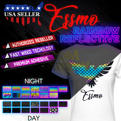 ESSMO  20'' Rainbow Reflective Heat Transfer Vinyl HTV T-Shirt Iron On Heat Press