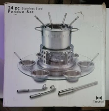Tuxton -  24-Piece 18/8 Stainless Steel Fondue Set With Lazy Susan.