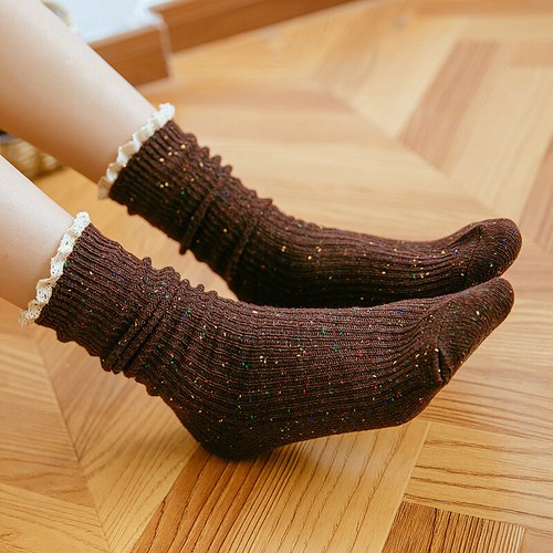 3Pairs Lady Mori Socks Knit Slouch Lace Edge Stretchy Spots Hosiery Preppy Socks - Picture 4 of 16